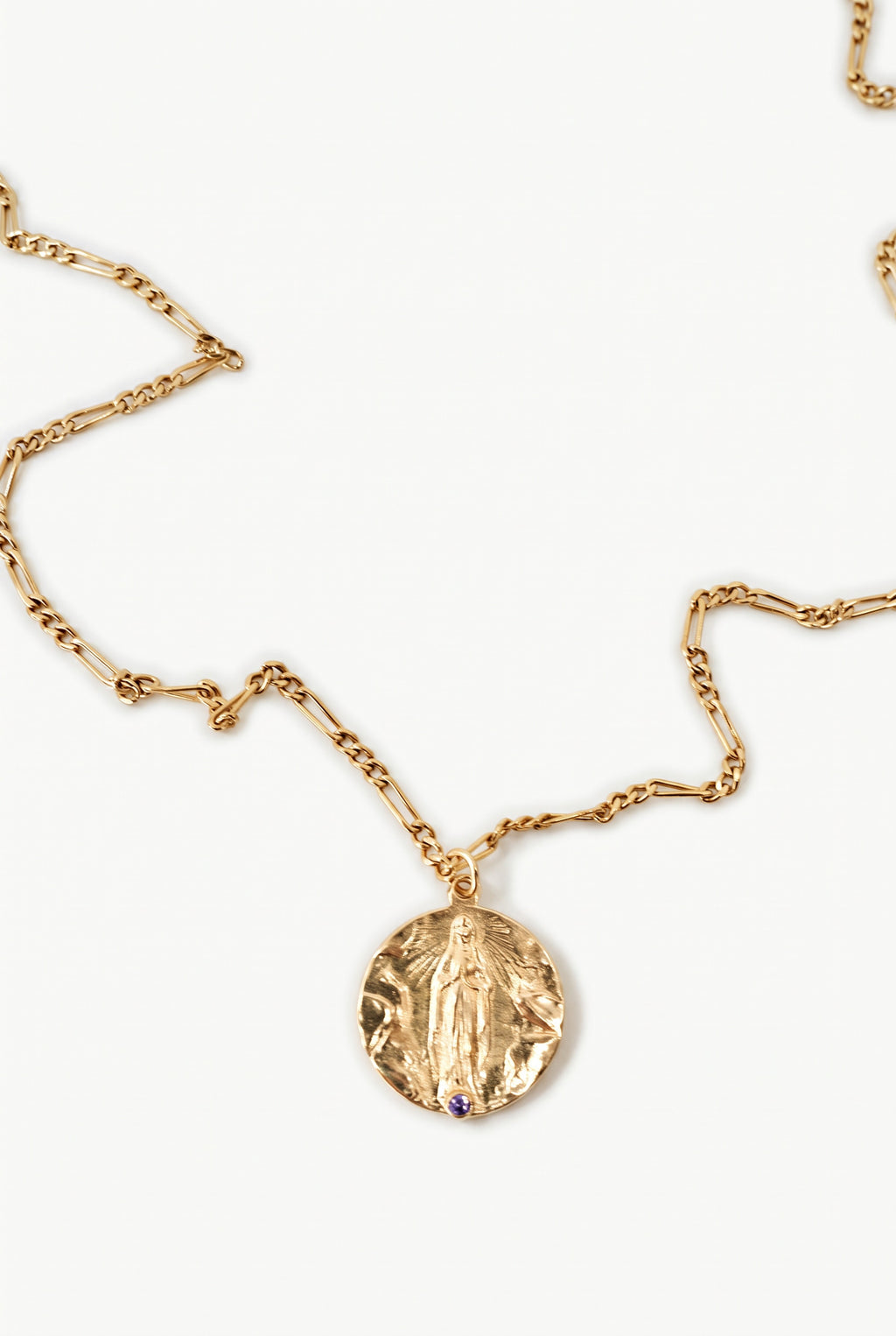 Tanzanite Gold Medal Necklace Figaro Chain