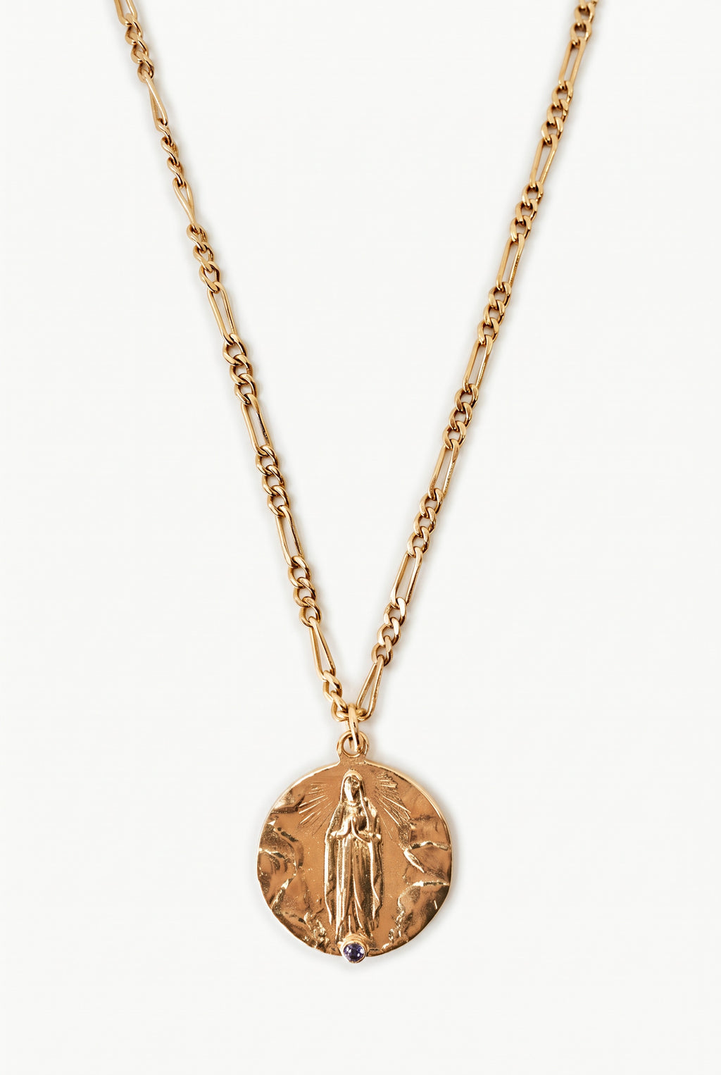 Tanzanite Gold Medal Necklace Figaro Chain