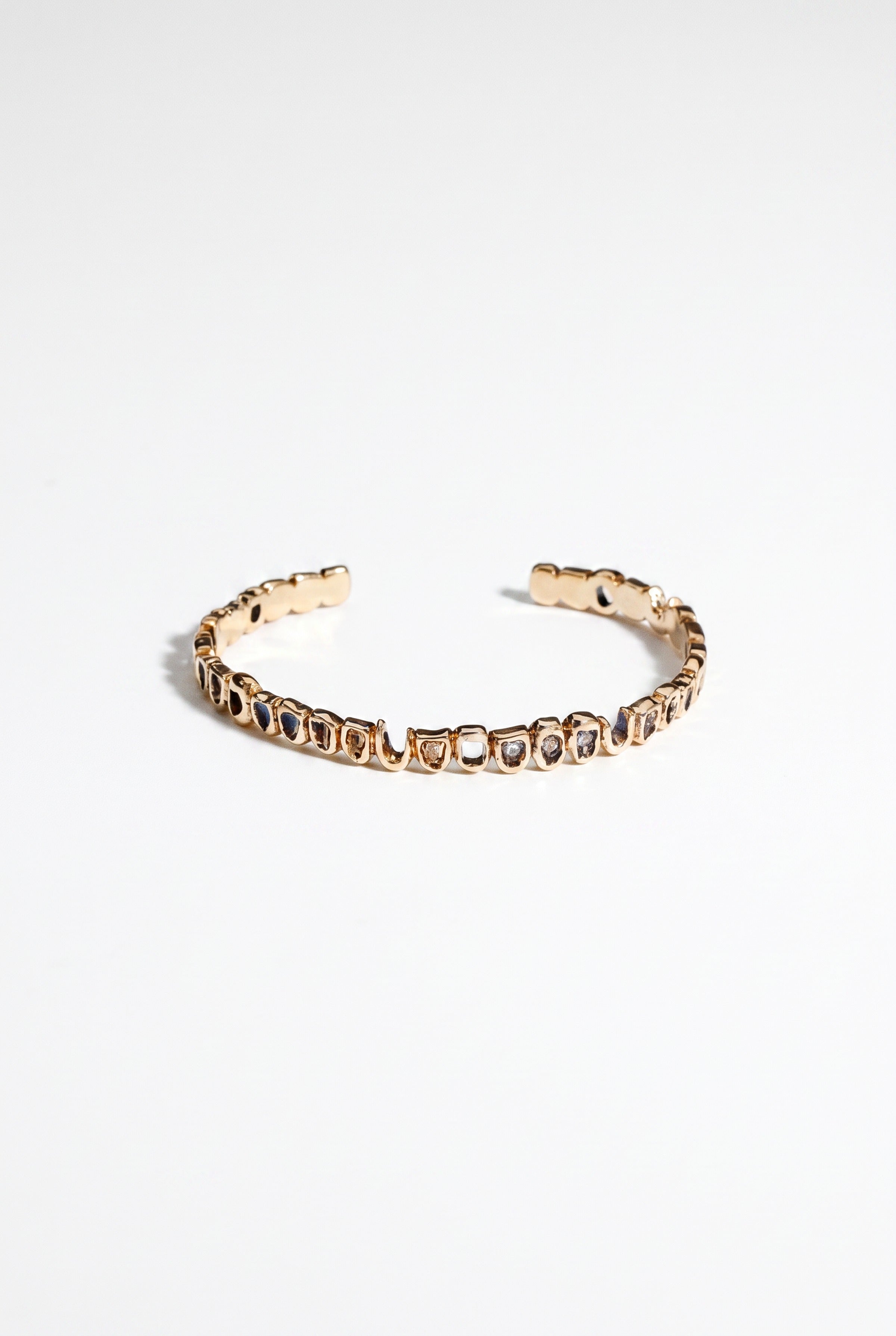 Teeth Cuff Bracelet White Diamond Gold Sculptural