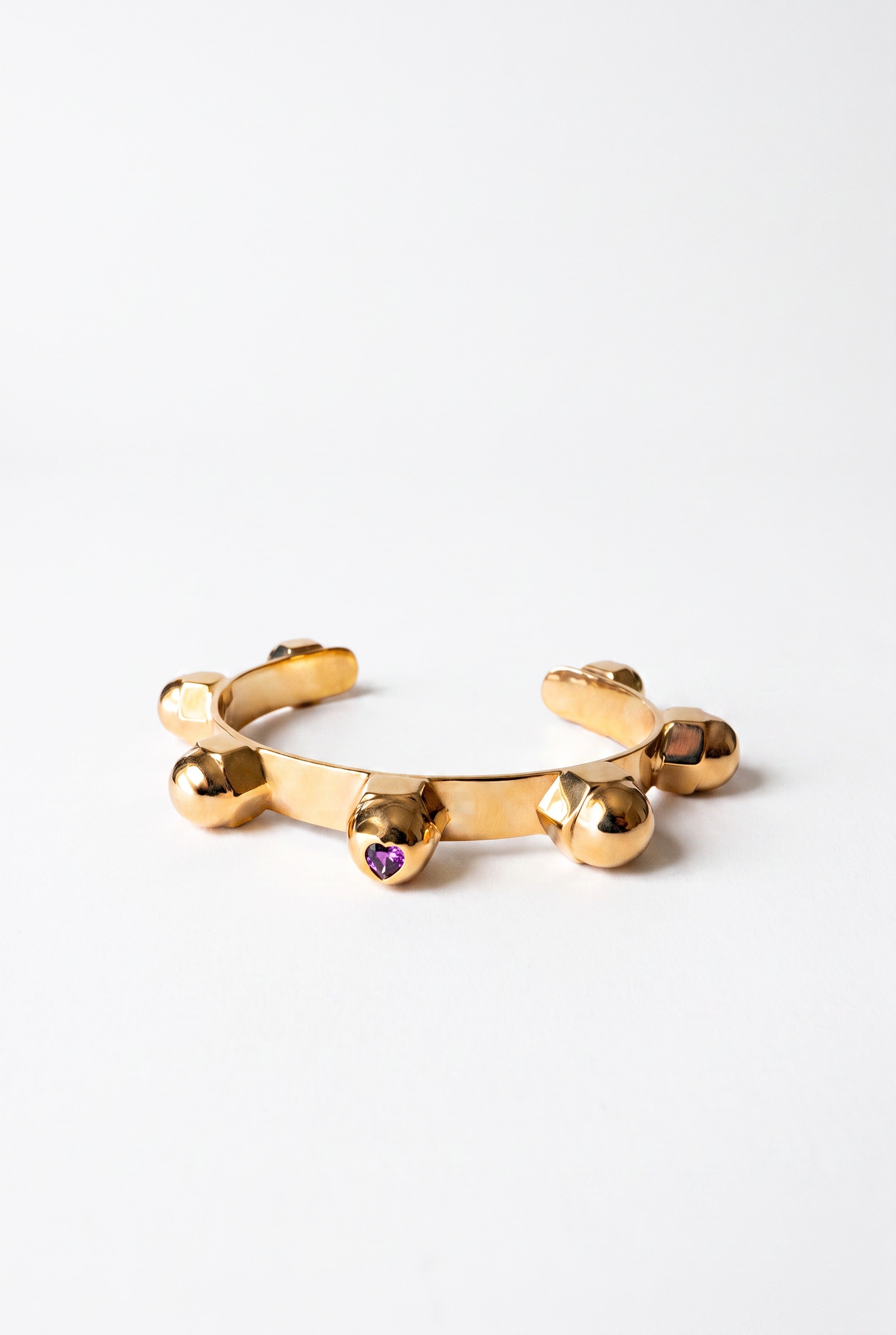 Gold Cuff Sculptural Tourmaline Heart Bracelet