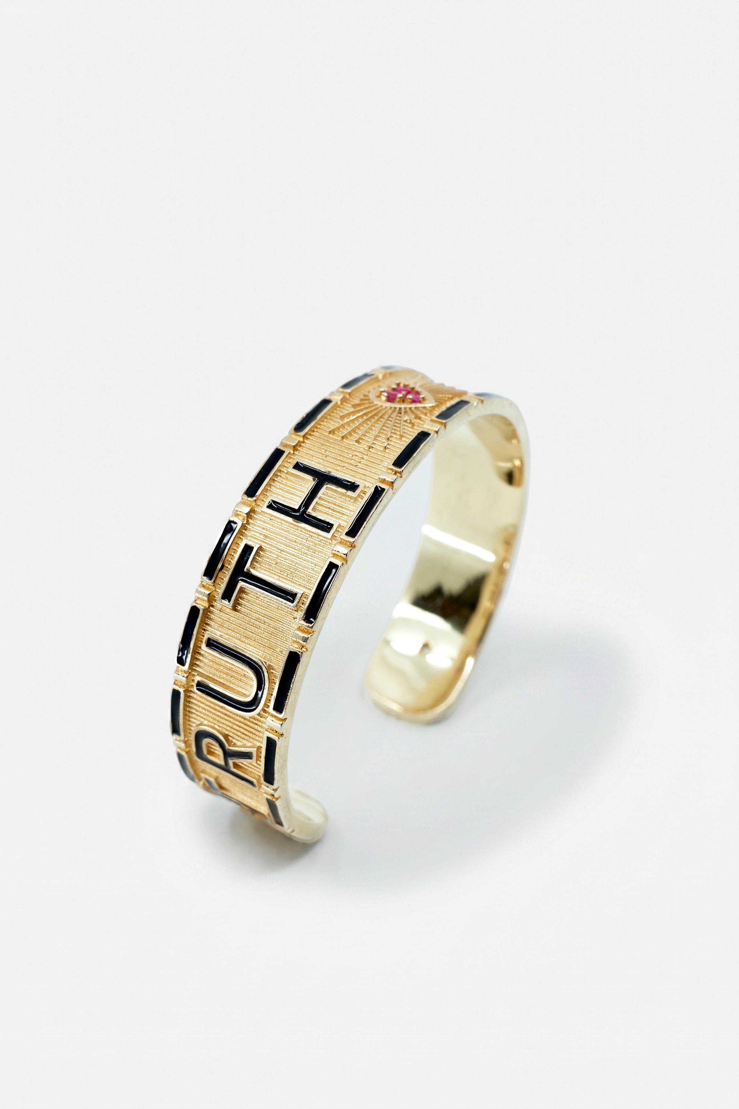 Black Enamel Cuff Ruby Diamond Truth Faith Bracelet