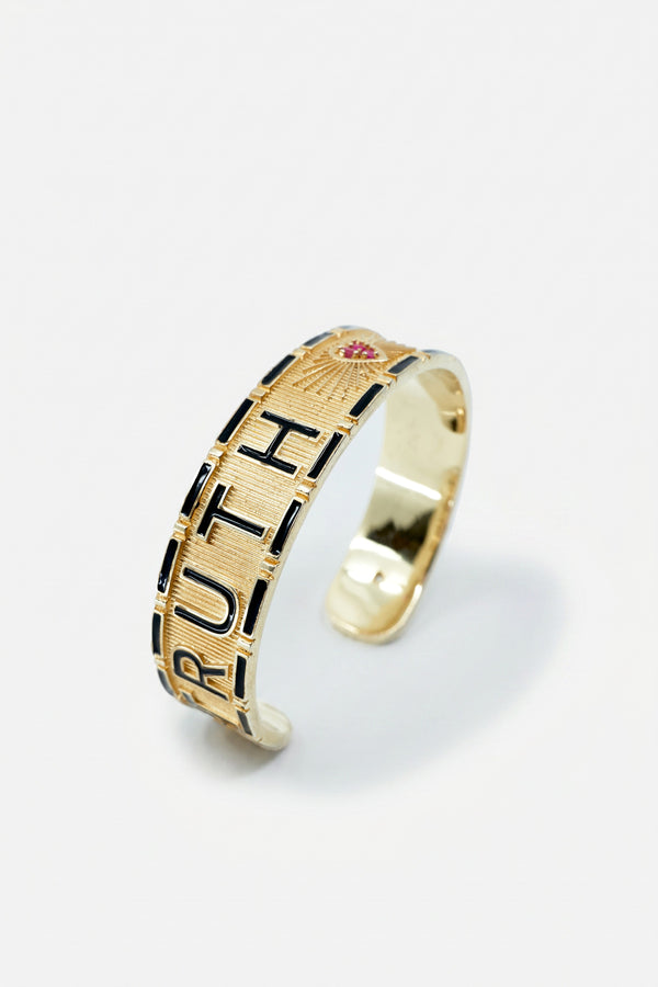Black Enamel Cuff Ruby Diamond Truth Faith Bracelet