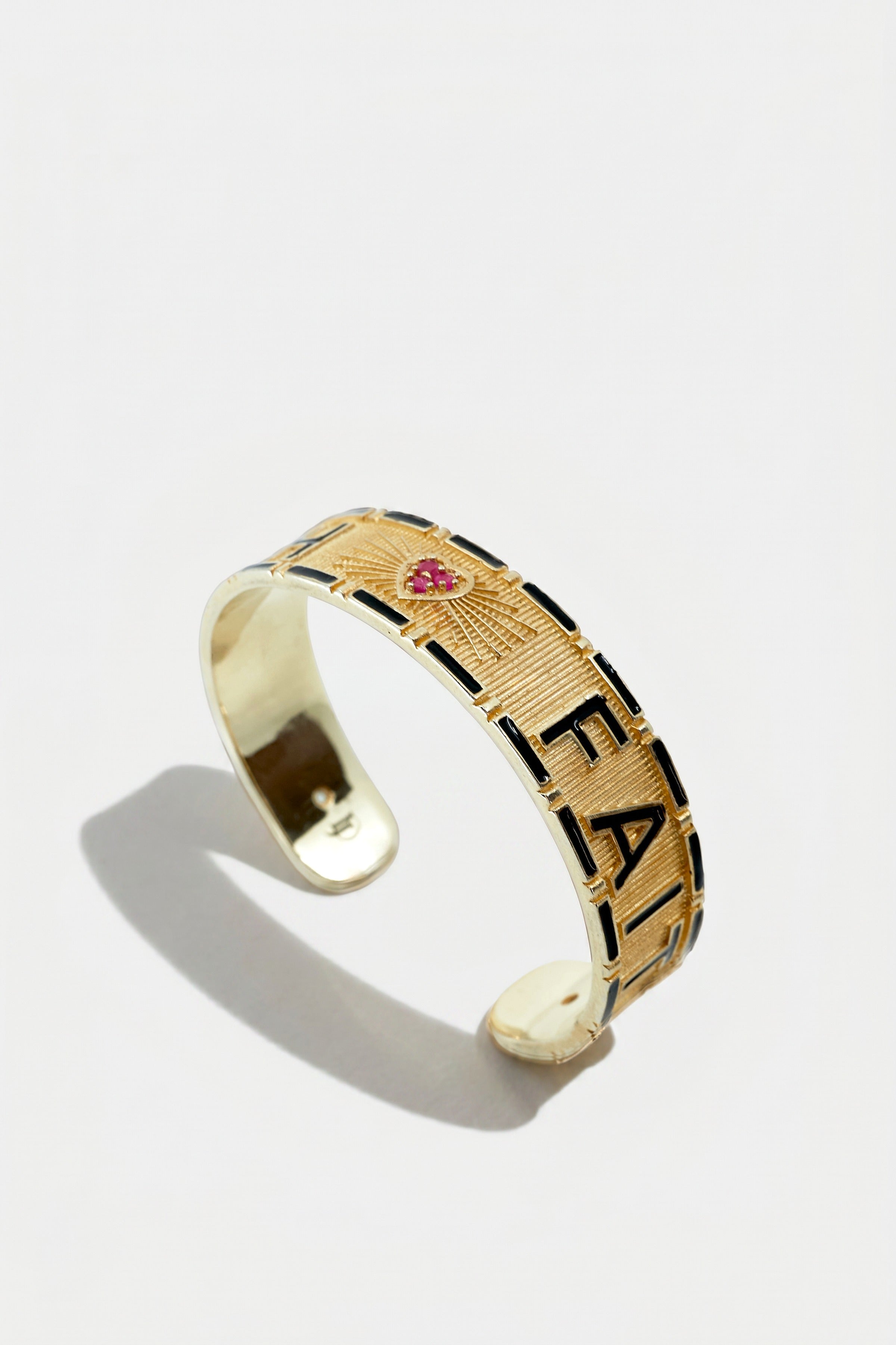 Black Enamel Cuff Ruby Diamond Truth Faith Bracelet