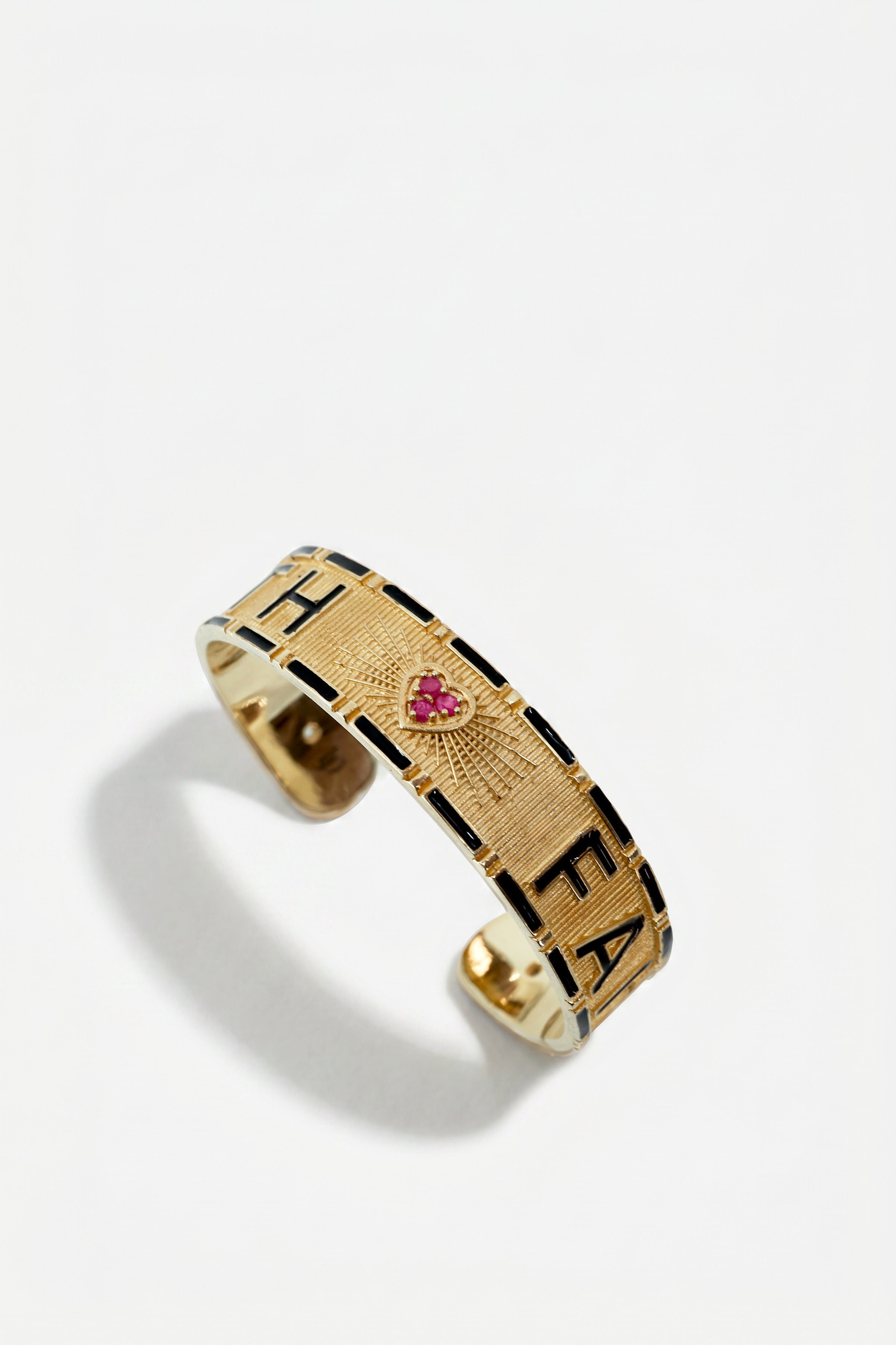 Black Enamel Cuff Ruby Diamond Truth Faith Bracelet