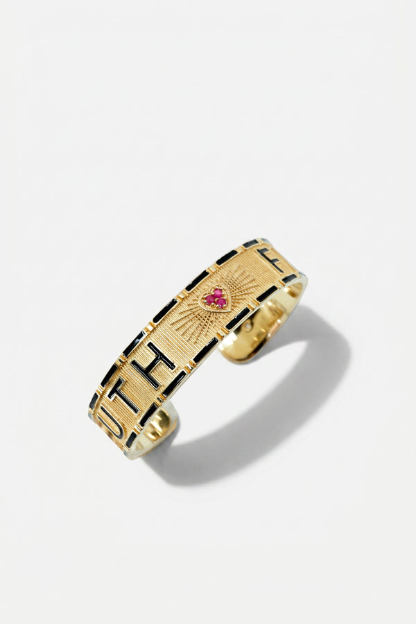Black Enamel Cuff Ruby Diamond Truth Faith Bracelet