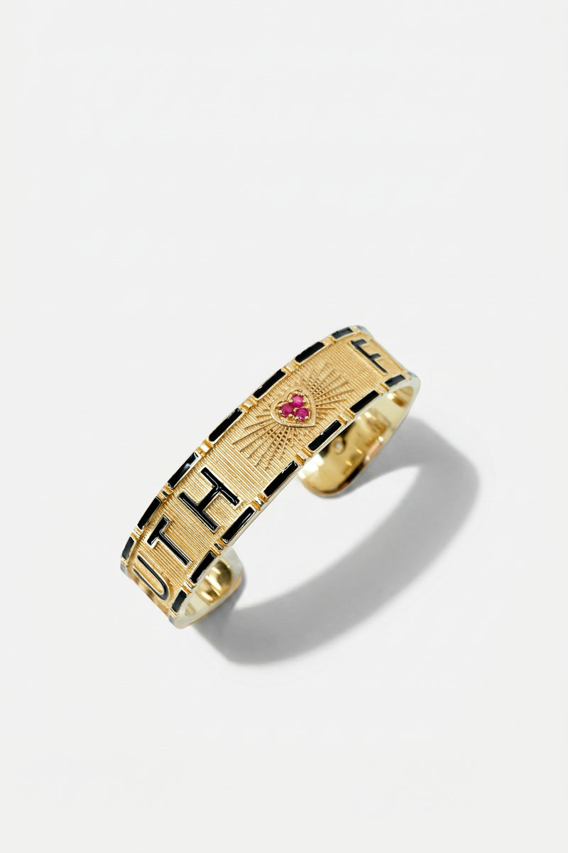 Black Enamel Cuff Ruby Diamond Truth Faith Bracelet
