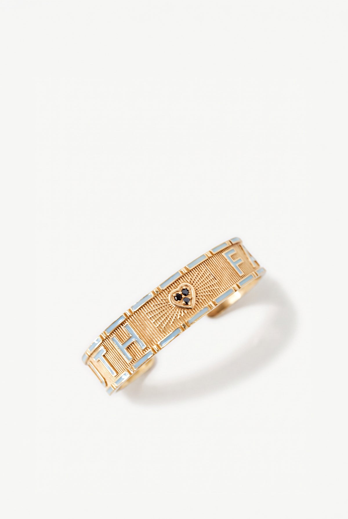 Truth Faith Cuff Bracelet Black Diamond Heart Light Blue