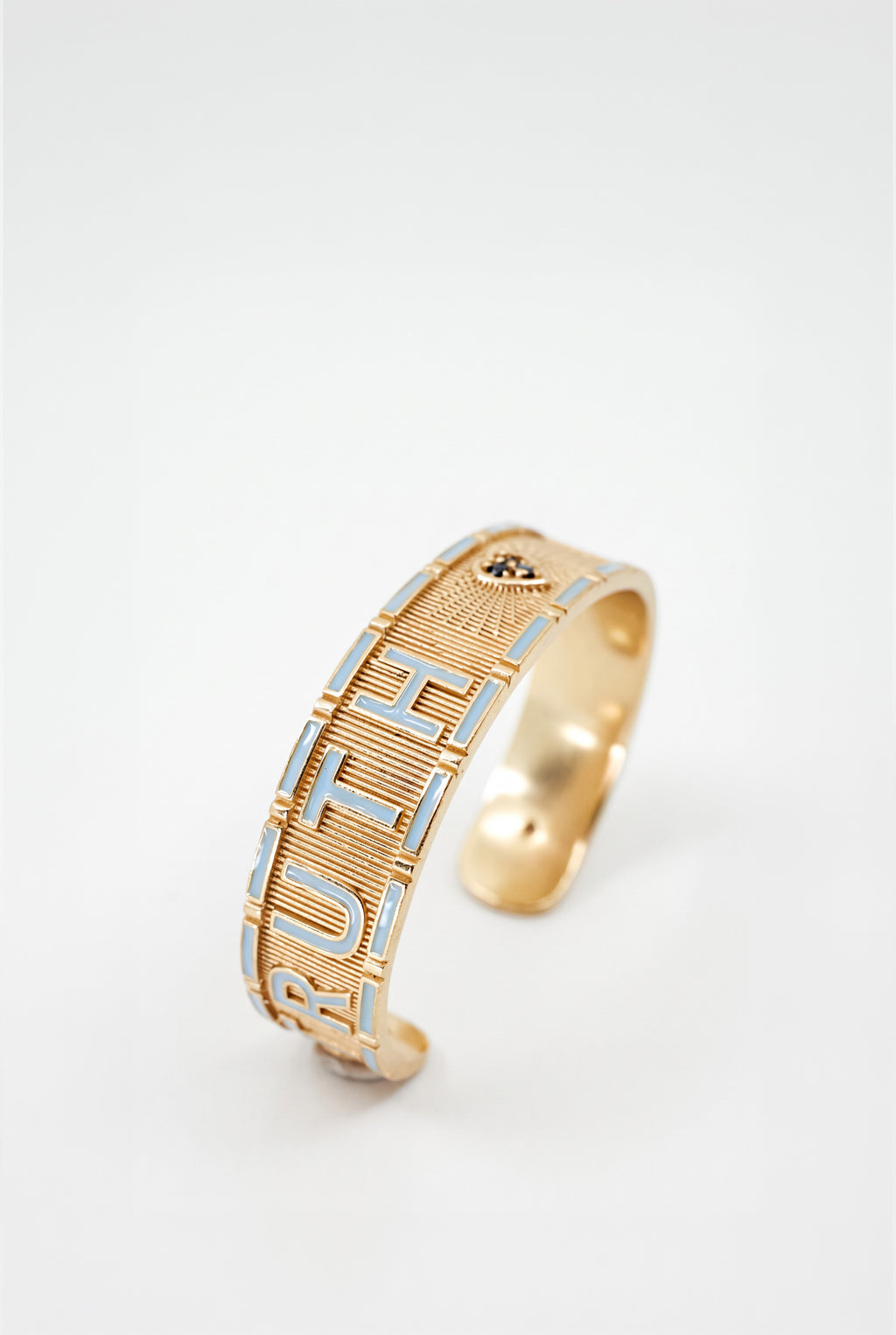 Truth Faith Cuff Bracelet Black Diamond Heart Light Blue