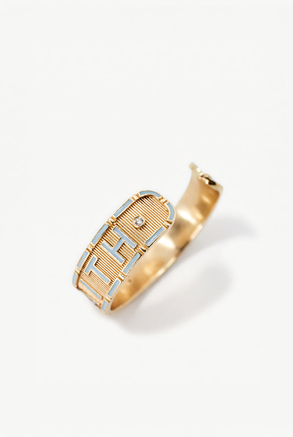 Truth Faith Cuff Bracelet Ruby Heart Light Blue Enamel Gold