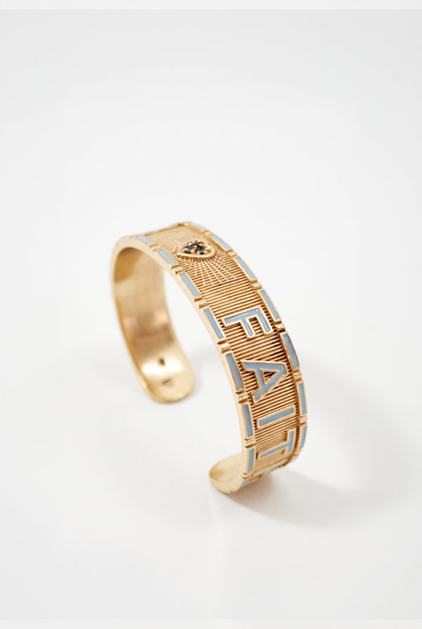 Truth Faith Cuff Bracelet Black Diamond Heart Light Blue