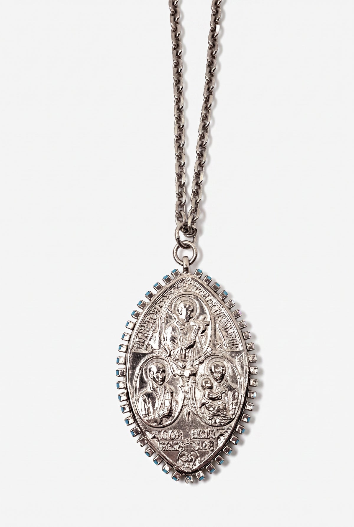 Vintage Virgin Mary Religious Medal Necklace Pink Enamel