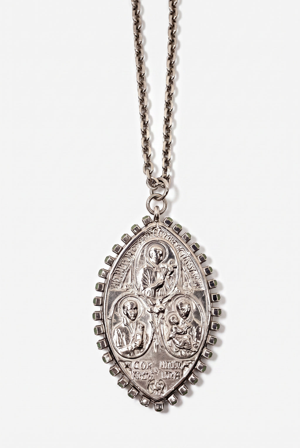 Vintage Virgin Mary Medal Necklace Neon Pink Enamel Palladium