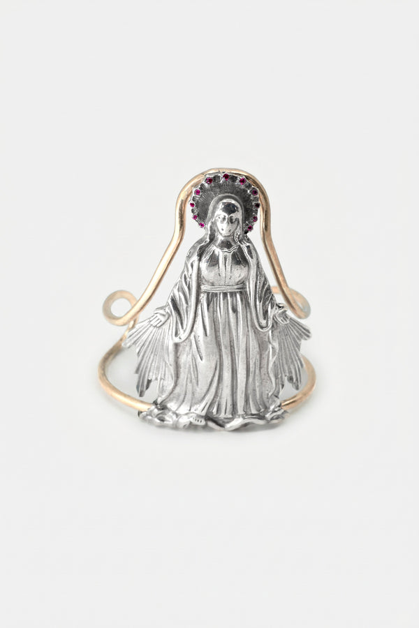 Ruby Virgin Mary Cuff Bracelet Silver