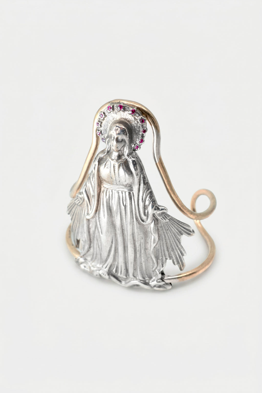 Ruby Virgin Mary Cuff Bracelet Silver