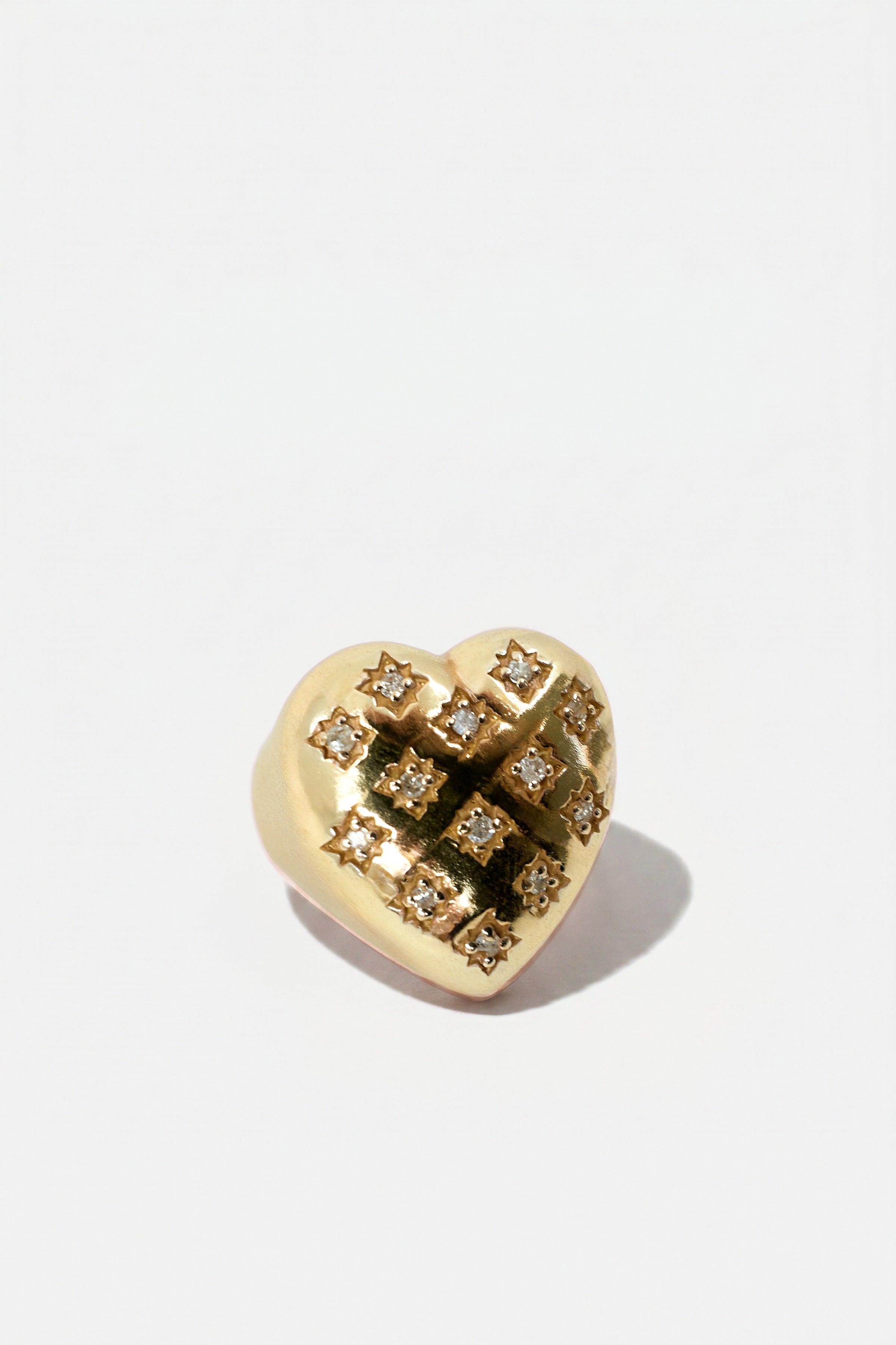 Gold Heart Signet Ring White Diamond Star