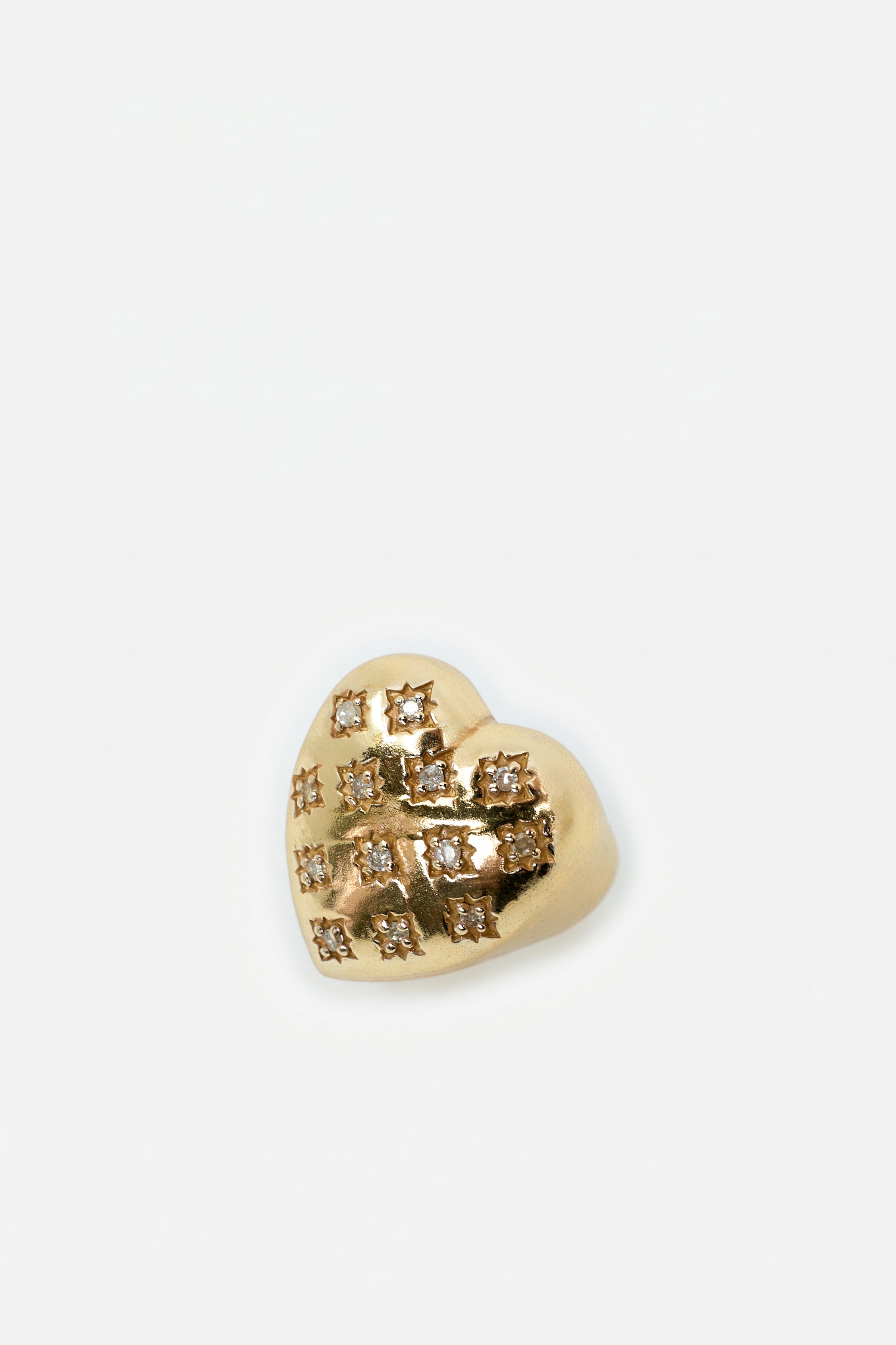 Gold Heart Signet Ring White Diamond Star