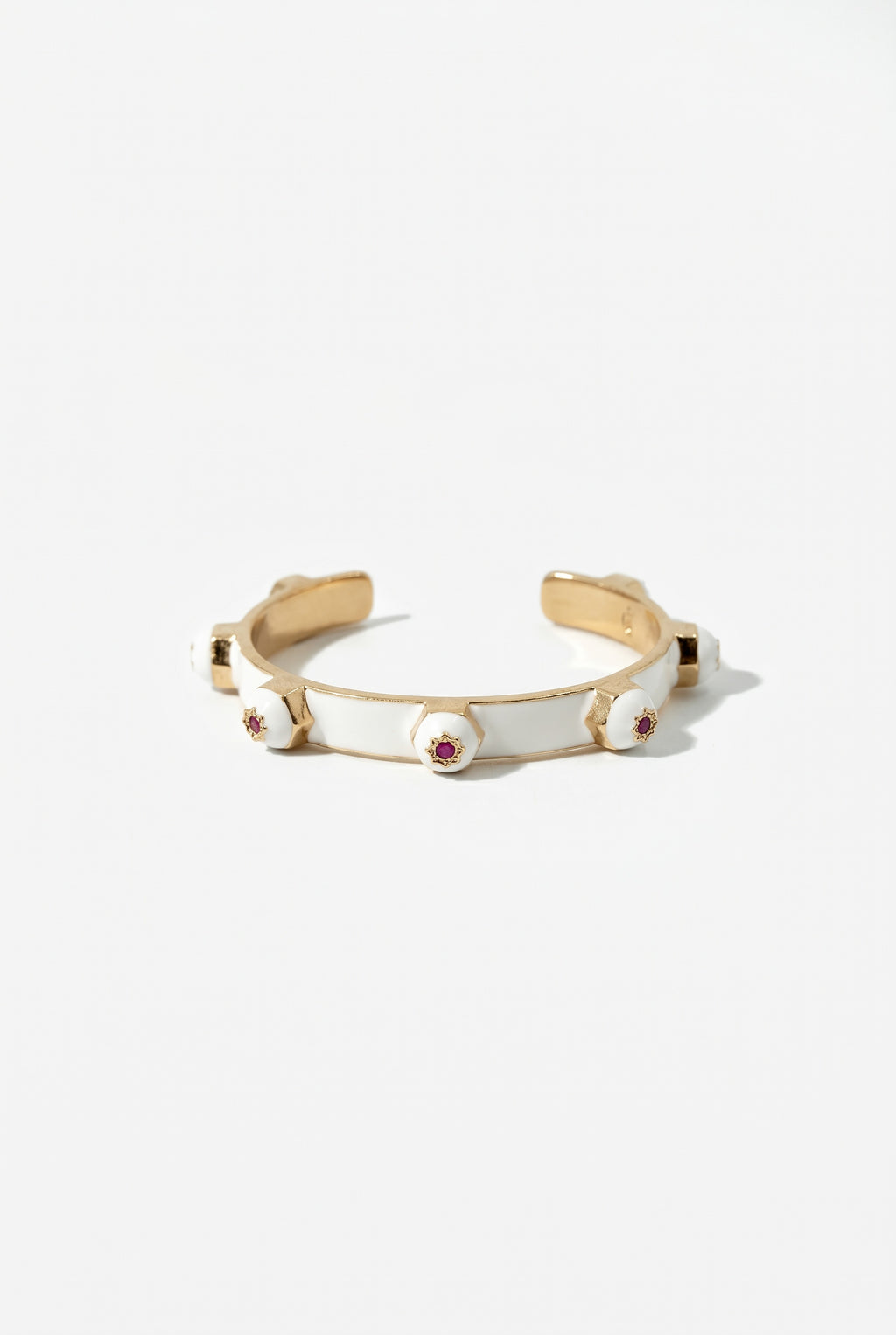 Brutalist Ruby Star Stud Cuff Bracelet White Enamel