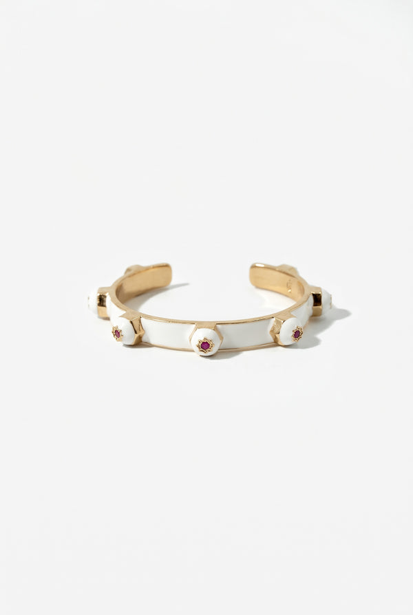 Brutalist Ruby Star Stud Cuff Bracelet White Enamel