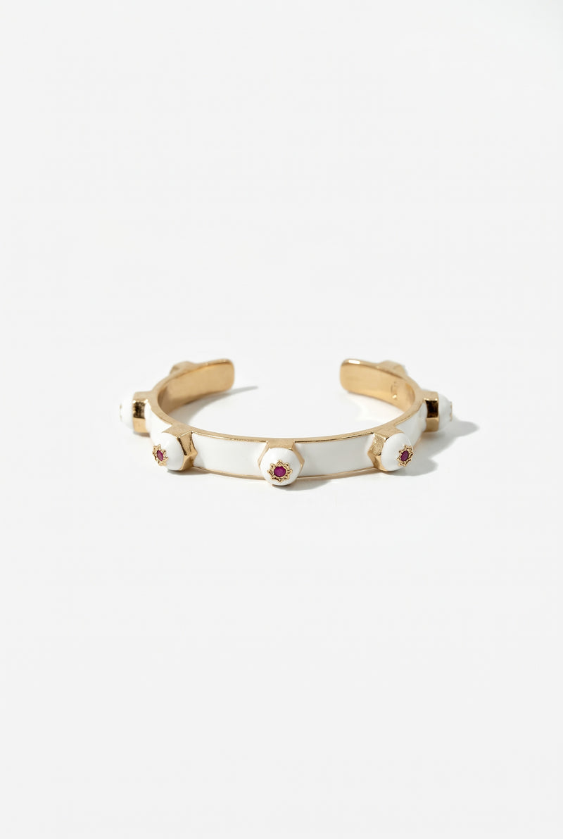 Brutalist Ruby Star Stud Cuff Bracelet White Enamel