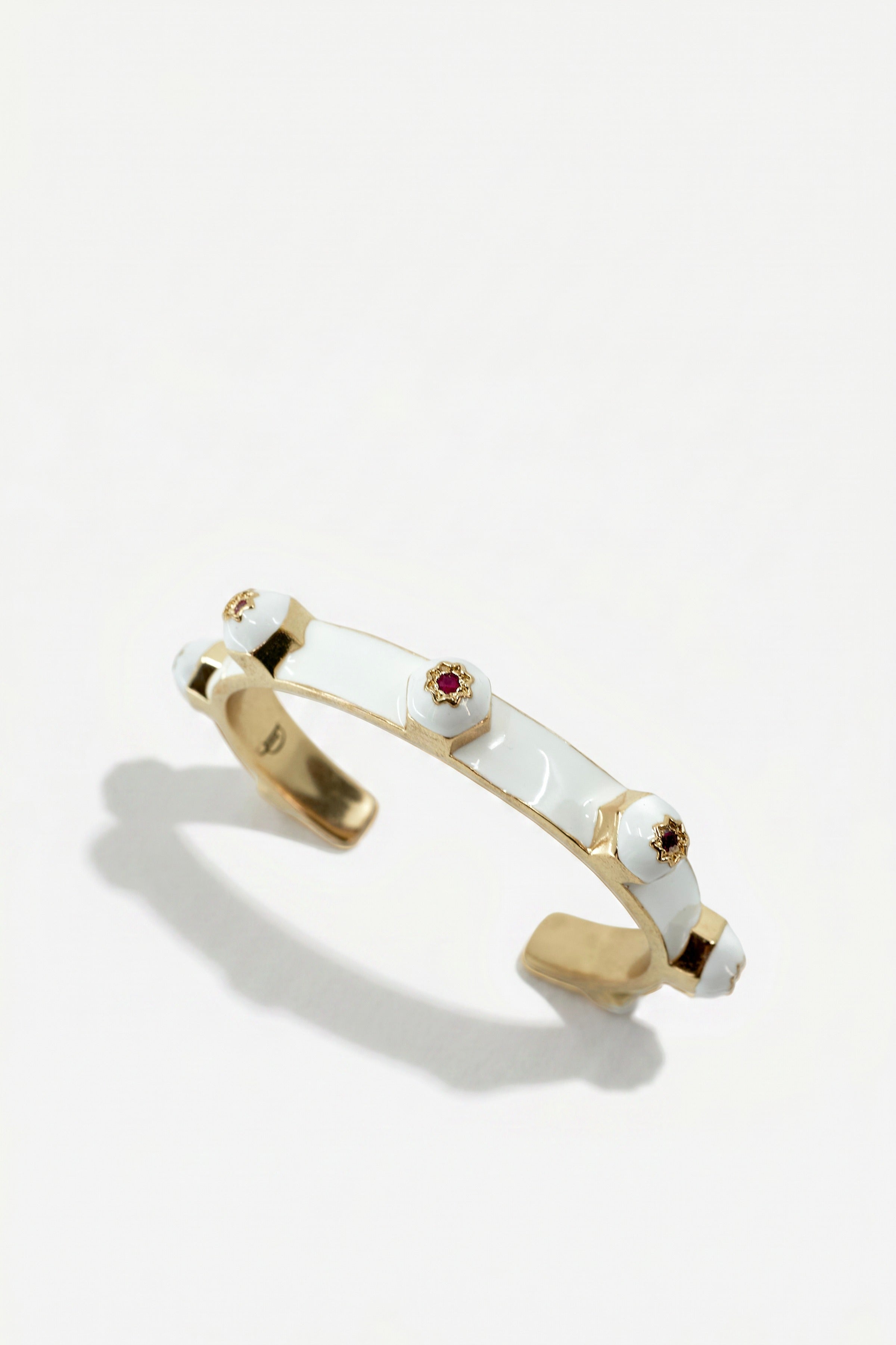 Brutalist Ruby Star Stud Cuff Bracelet White Enamel