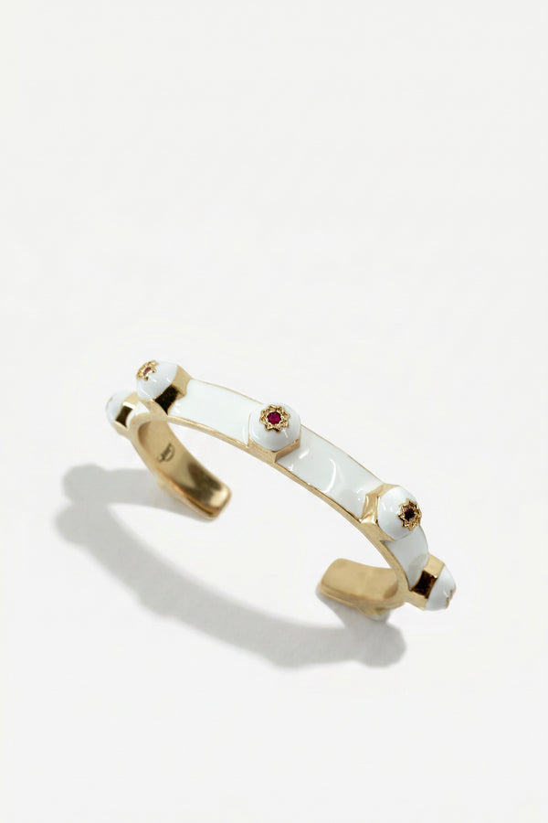Brutalist Ruby Star Stud Cuff Bracelet White Enamel