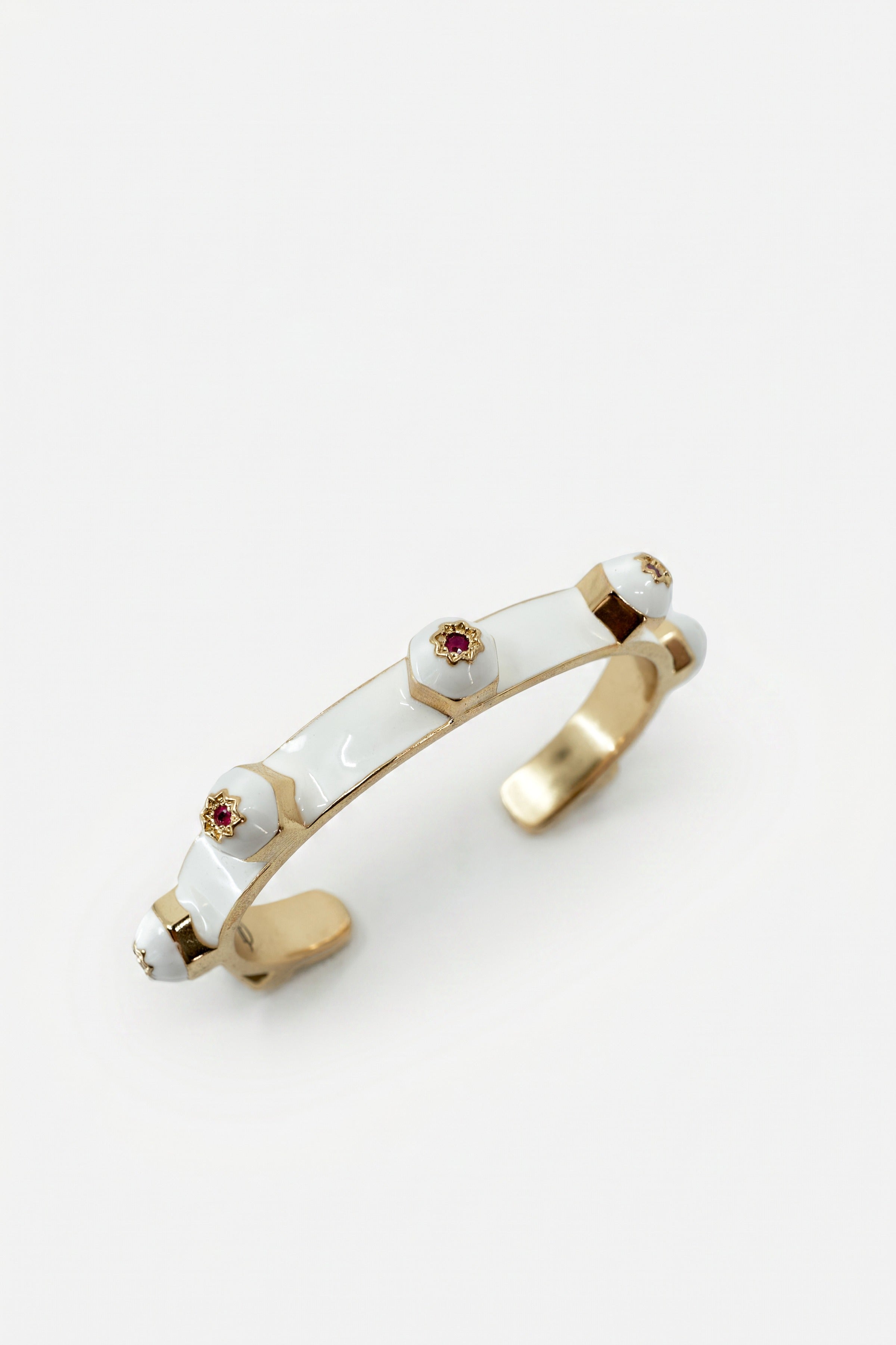 Brutalist Ruby Star Stud Cuff Bracelet White Enamel