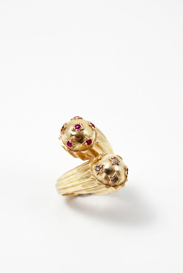 Ruby Diamond Bypass Ring Star