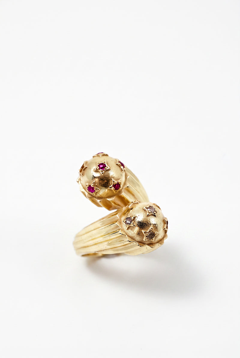 Ruby Diamond Bypass Ring Star
