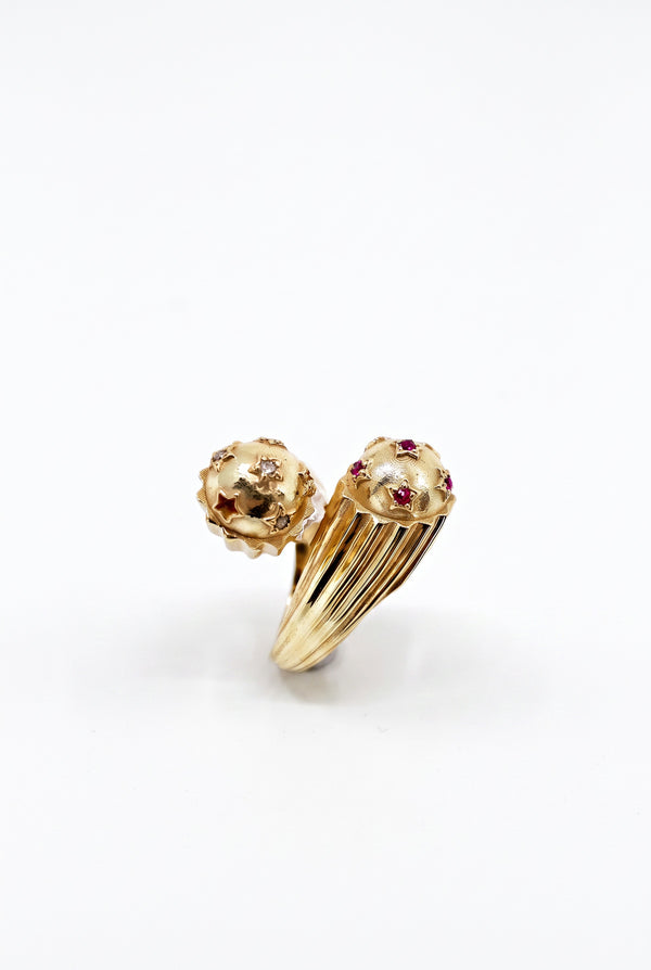 Ruby Diamond Bypass Ring Star