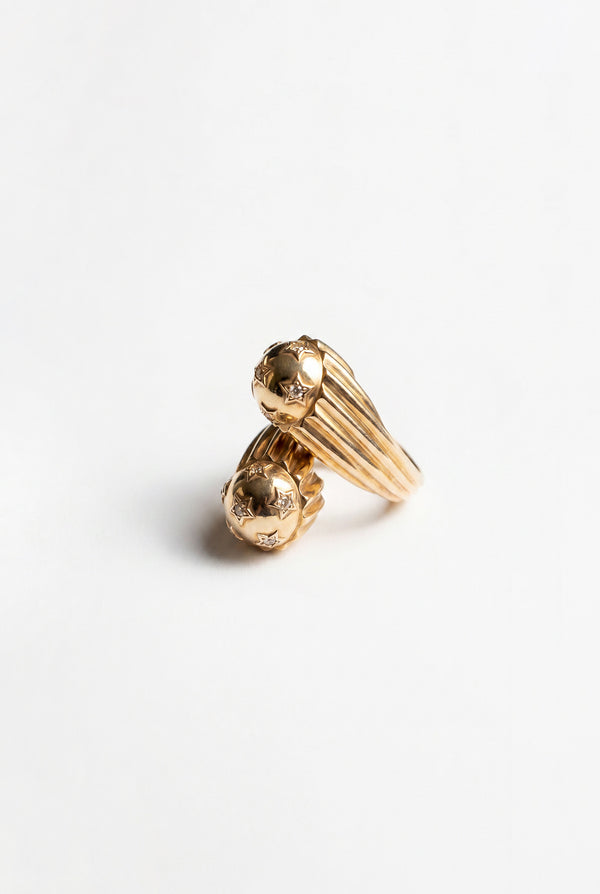 Fluted Bypass Ring White Diamond Star