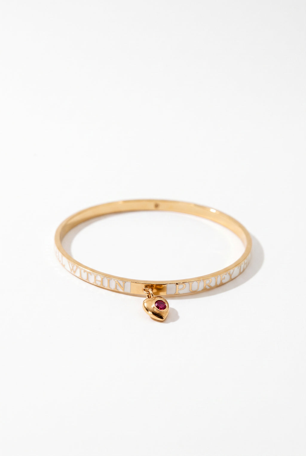 Ruby Heart Bangle White Enamel Bracelet