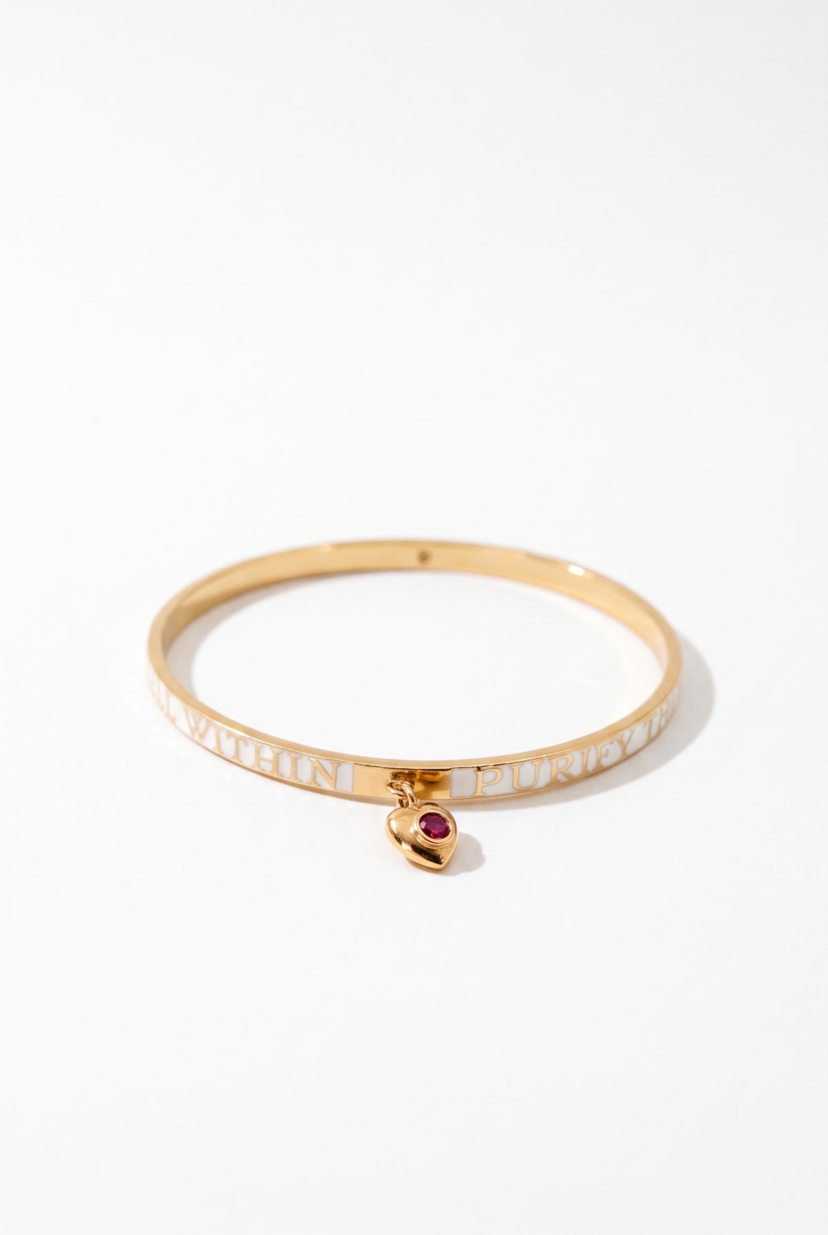 Ruby Heart Bangle White Enamel Bracelet
