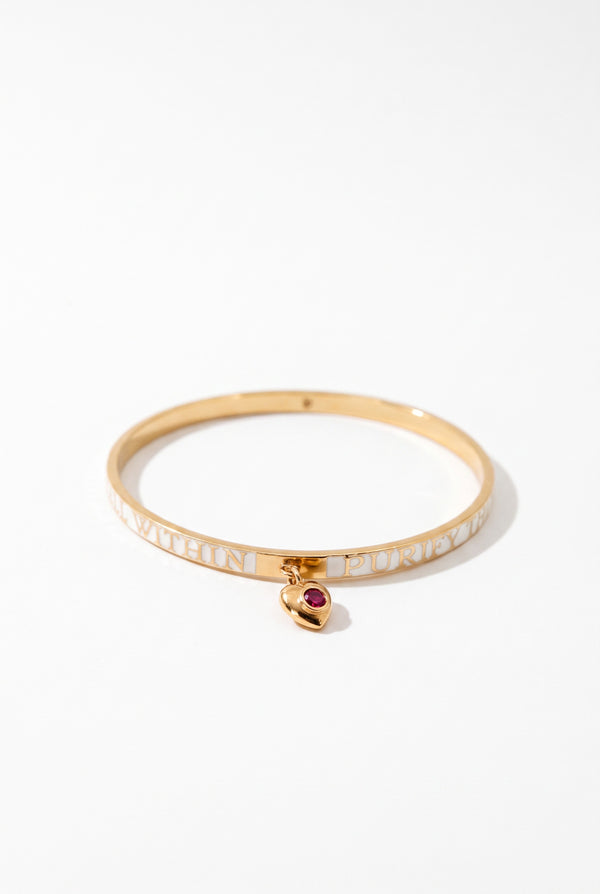 Ruby Heart Bangle White Enamel Bracelet