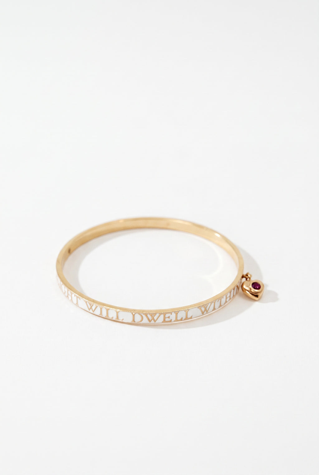 Ruby Heart Bangle White Enamel Bracelet