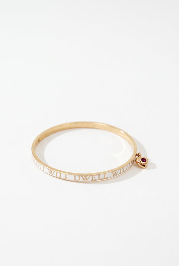 Ruby Heart Bangle White Enamel Bracelet