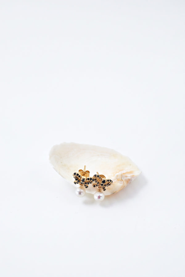 Black Diamond Pearl Bow Earrings Drop