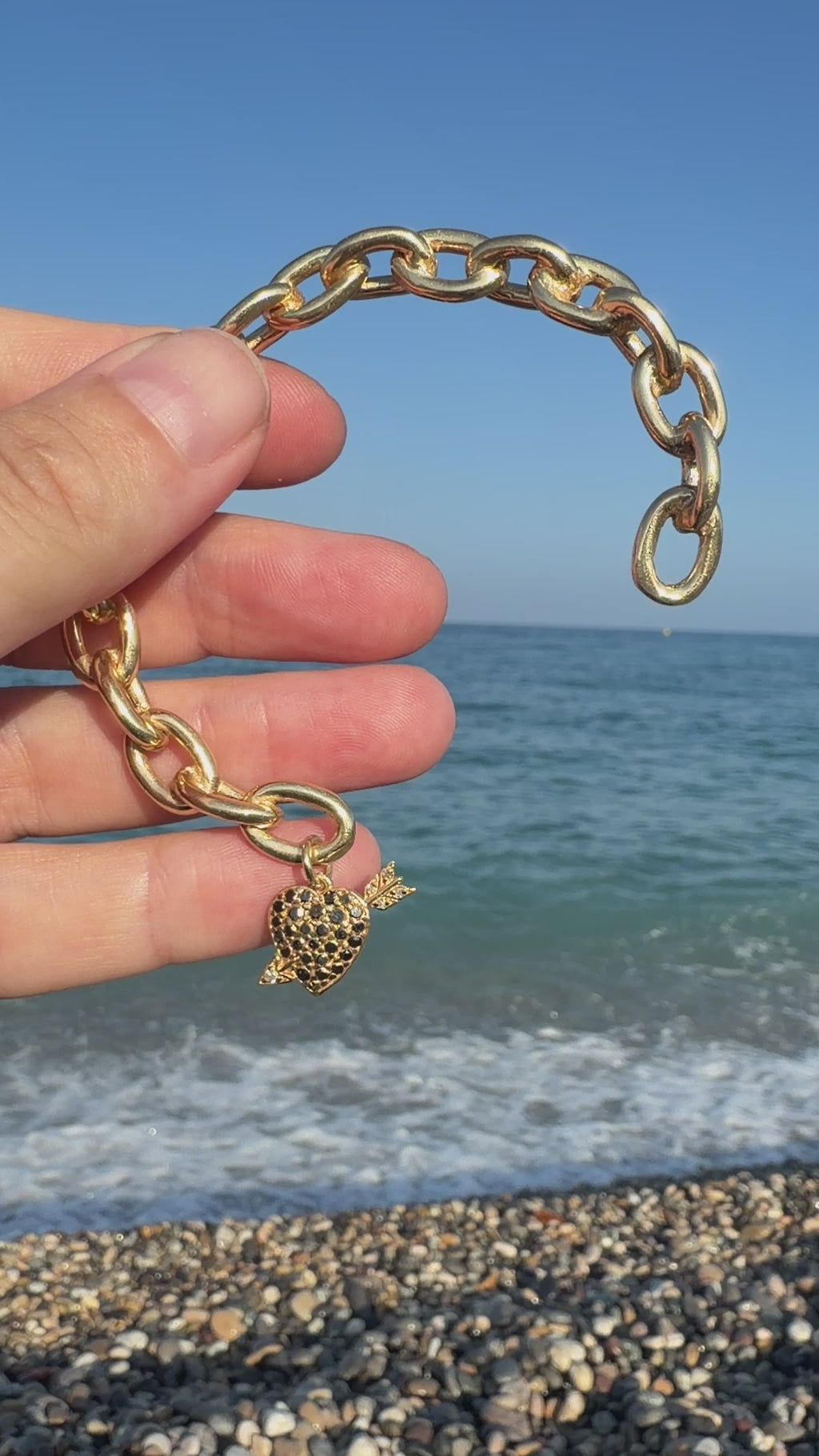Cupid Heart Cuff  Black Diamond Charm Bracelet